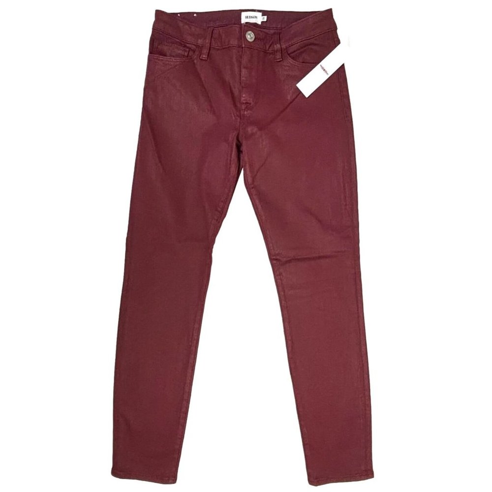 Hudson Los Angeles Natalie Super Skinny Pants Red Waxy Coated Jean Womens 28 NWT - Picture 2 of 10